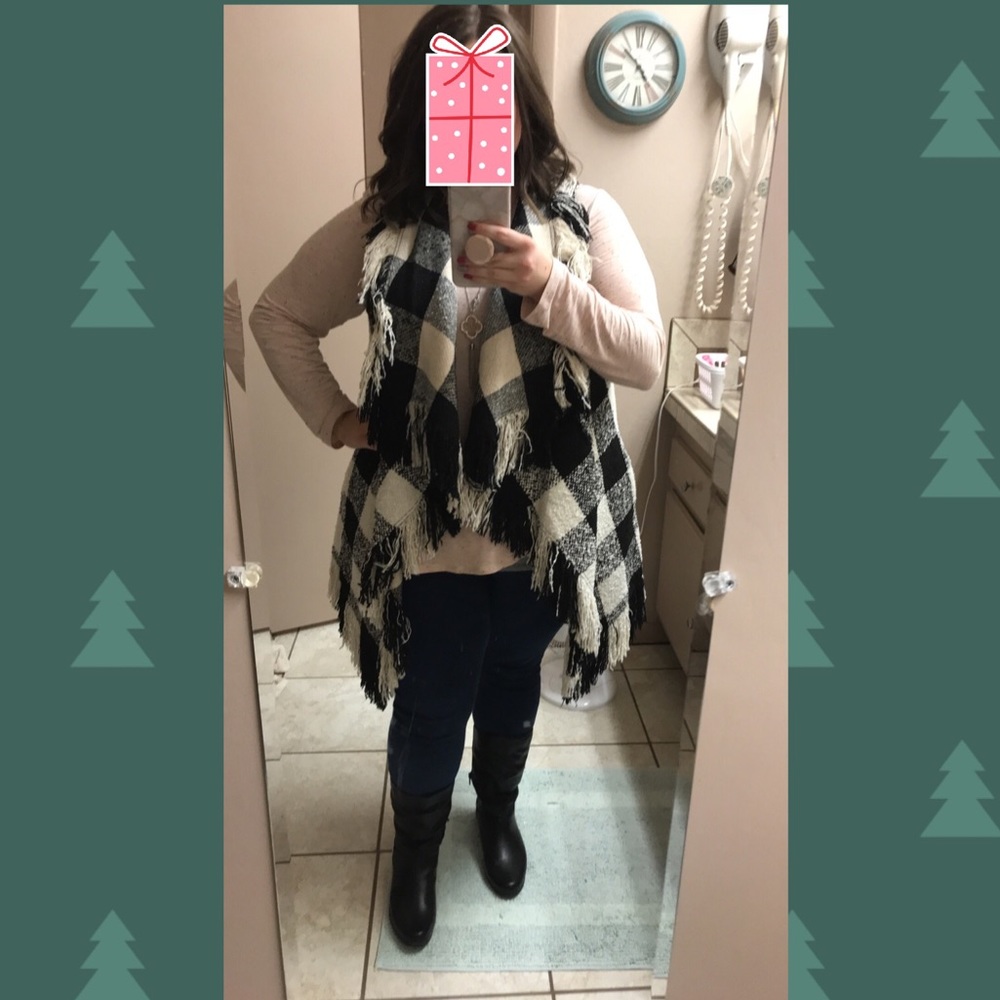 Gingham Drape-Front Fringe Vest